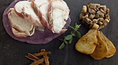 Monkfish fillet with crispy porcini mushrooms and purple potatoes